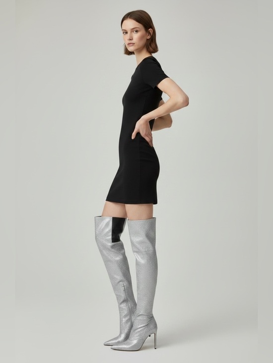 Good American Shoes - Good American Silver Over-the-Knee Boots